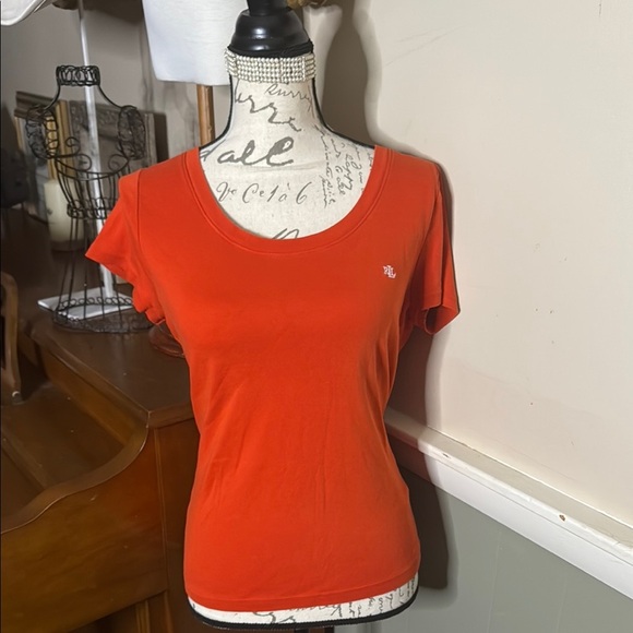 Lauren Ralph Lauren Orange Fitted Short Sleeve Tee - Picture 1 of 3